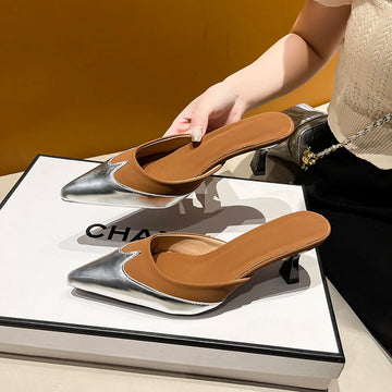 Xajzpa New Style Women Slippers Pointed Toe Sexy Fashion Shoes Elegant Summer Heeled Shoes Woman Designer Luxury Pumps Dress Shoes